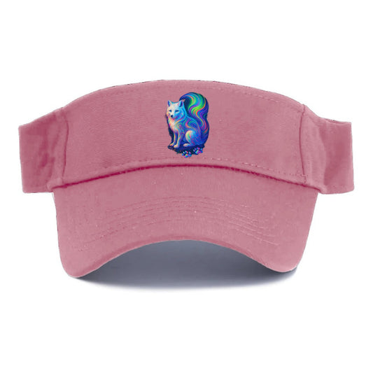 Graceful arctic fox with tail streaming aurora colors, white fur with prismatic highlights, - Visor - Pink