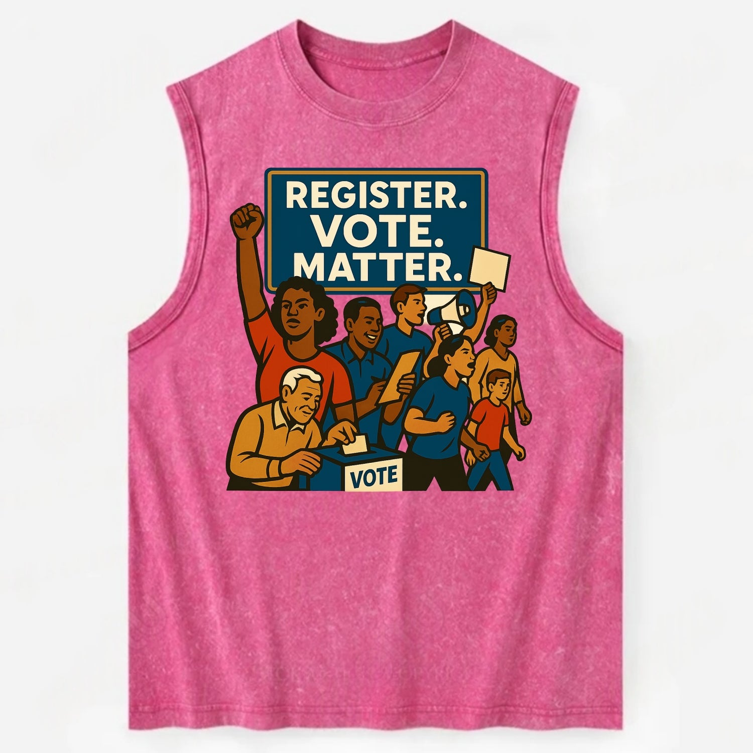 Voter registration drive bringing community together - "Register. Vote. - Vintage Washed Tank - Pink