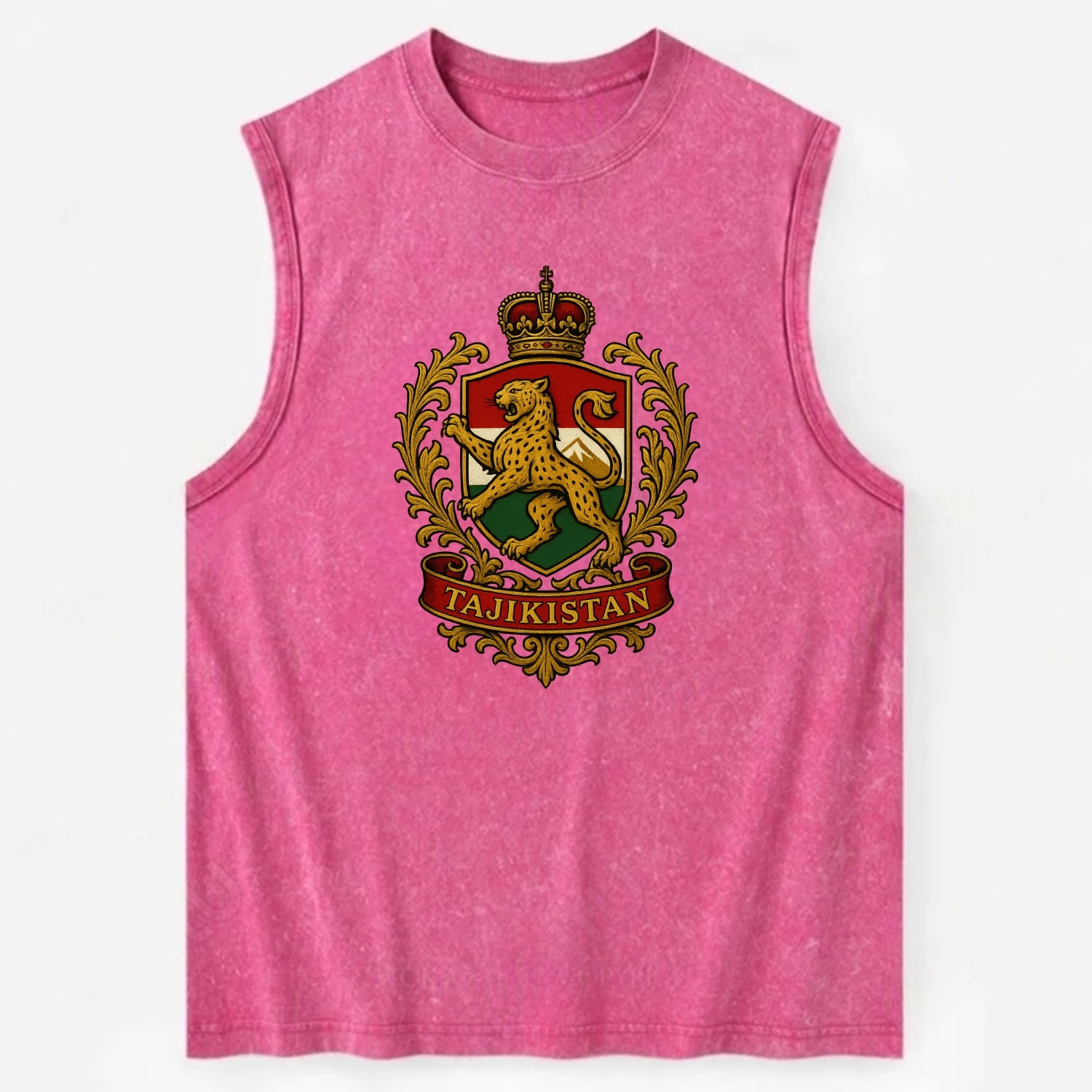Tajikistan Heritage Badge  - Vintage Washed Tank - Pink