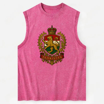 Tajikistan Heritage Badge  - Vintage Washed Tank - Pink