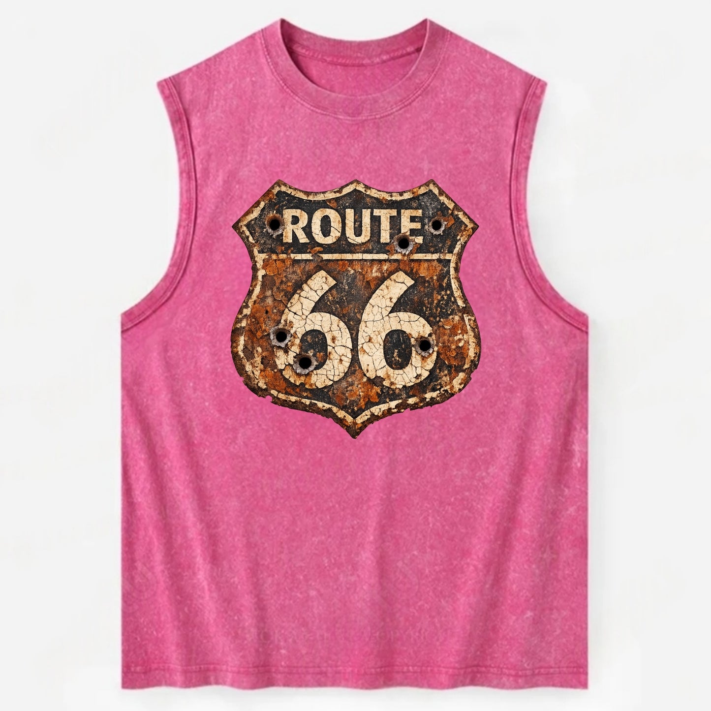 WEATHERED MARKER | Rust-aged Route 66 sign | Desert sun-bleached | Bullet - Vintage Washed Tank - Pink