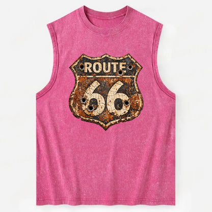 WEATHERED MARKER | Rust-aged Route 66 sign | Desert sun-bleached | Bullet - Vintage Washed Tank - Pink