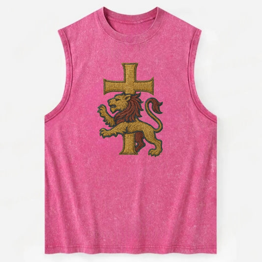 Lion and Cross  - Vintage Washed Tank - Pink