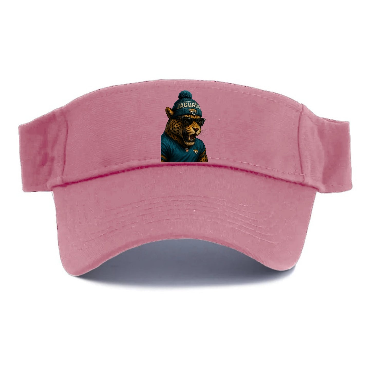 Jacksonville Jaguar wearing Jaguars teal and gold beanie with pom pom and wayfarer - Visor - Pink