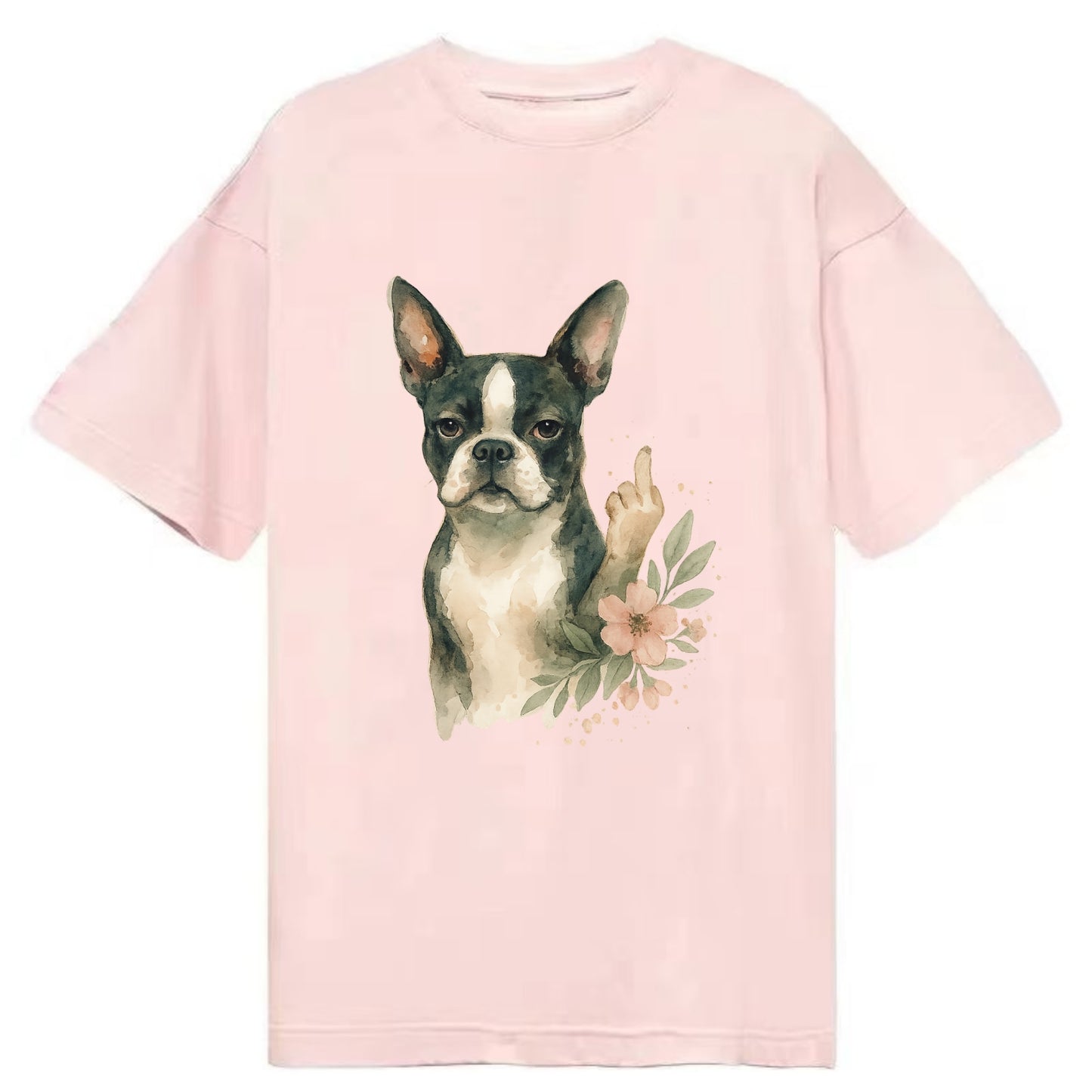 Boston Terrier with tuxedo markings, perky ears, paw up giving sass - Classic T-shirt - Pink