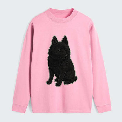 Schipperke - Solid black small embroidered sitting pose - Classic Long Sleeve Shirt - Pink