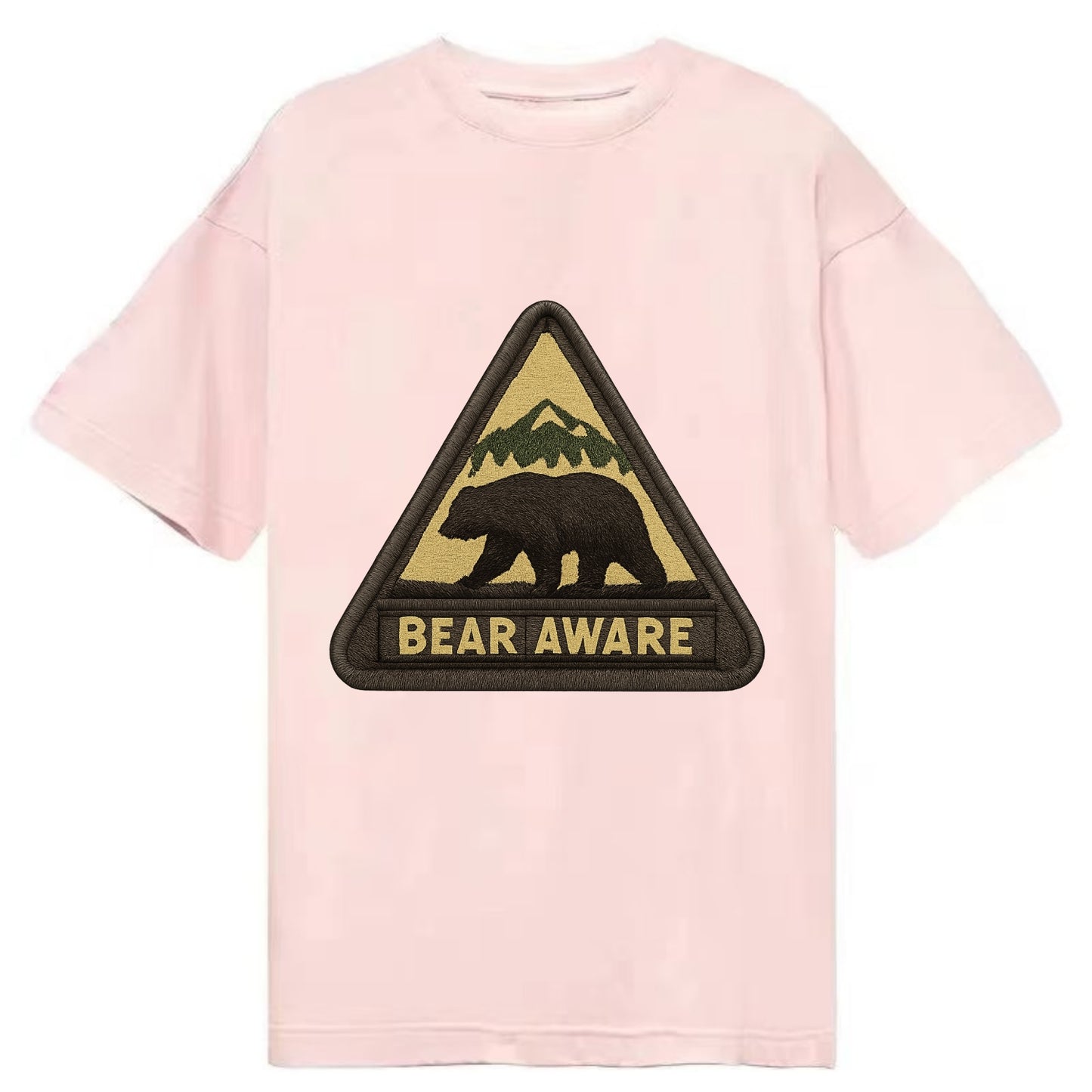 BEAR AWARE - bear silhouette warning in brown and yellow , wilderness safety - Classic T-shirt - Pink
