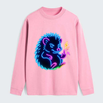 tiny hedgehog curled up slightly, one little paw raised flipping the - Classic Long Sleeve Shirt - Pink