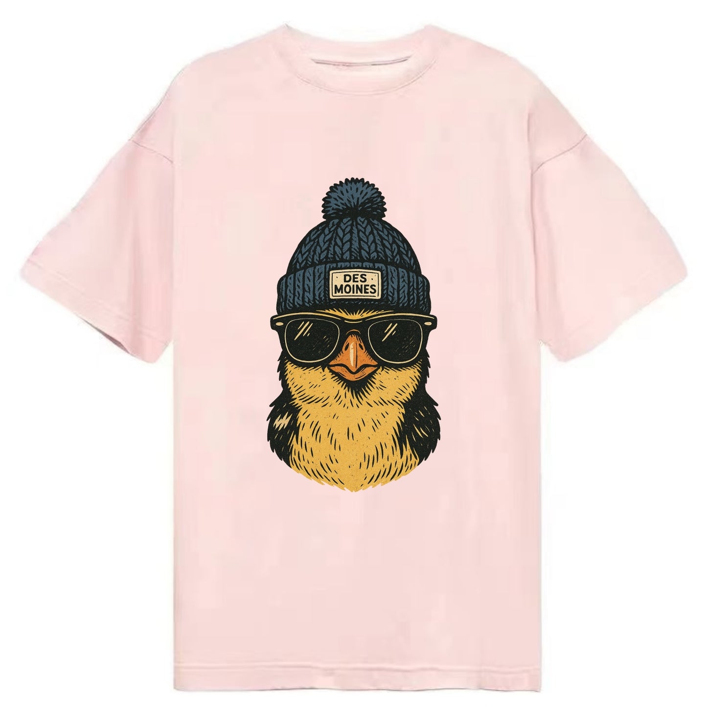 Iowa Goldfinch wearing Des Moines beanie with pom pom and wayfarer sunglasses - Classic T-shirt - Pink