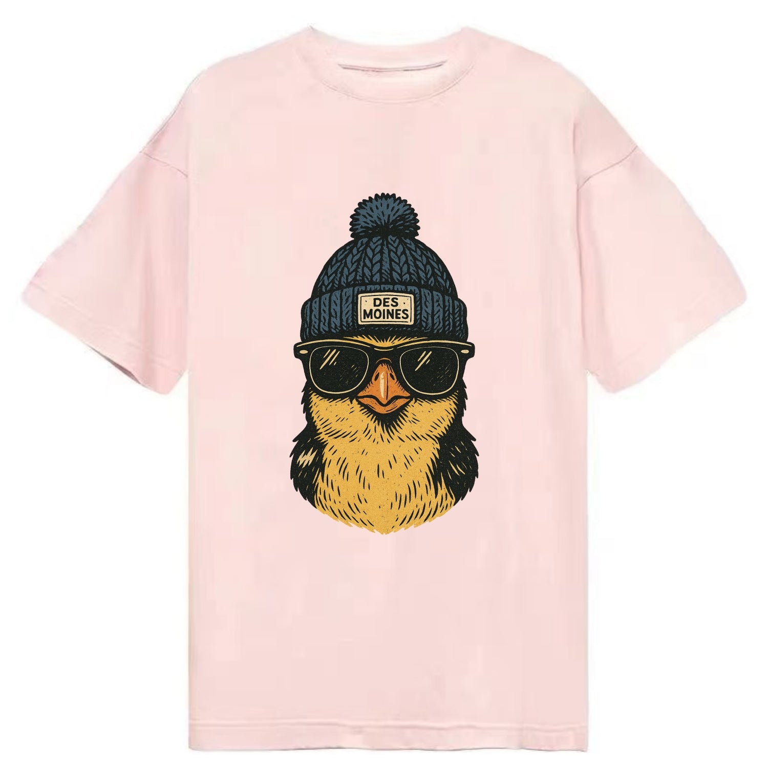 Iowa Goldfinch wearing Des Moines beanie with pom pom and wayfarer sunglasses - Classic T-shirt - Pink