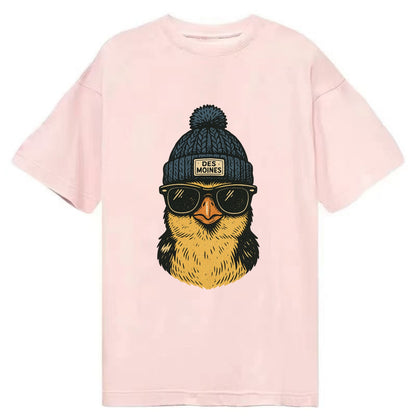 Iowa Goldfinch wearing Des Moines beanie with pom pom and wayfarer sunglasses - Classic T-shirt - Pink