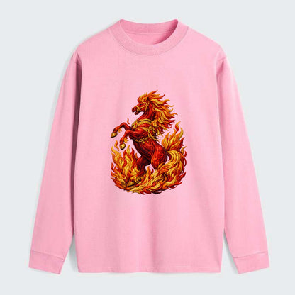 VICTORY BLAZE | Triumphant rearing horse in flames | Achievement - Classic Long Sleeve Shirt - Pink