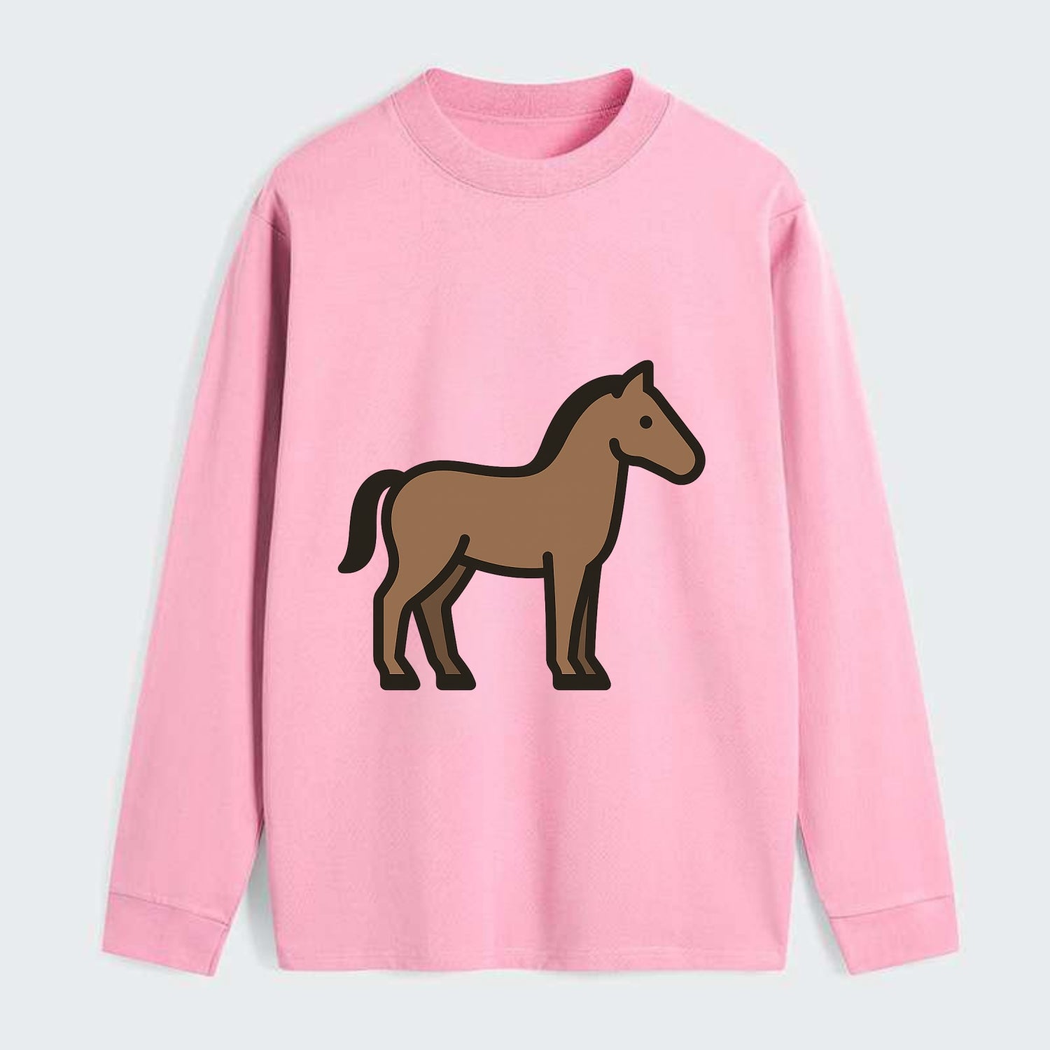 Horse - Brown standing pose flat side profile - Classic Long Sleeve Shirt - Pink