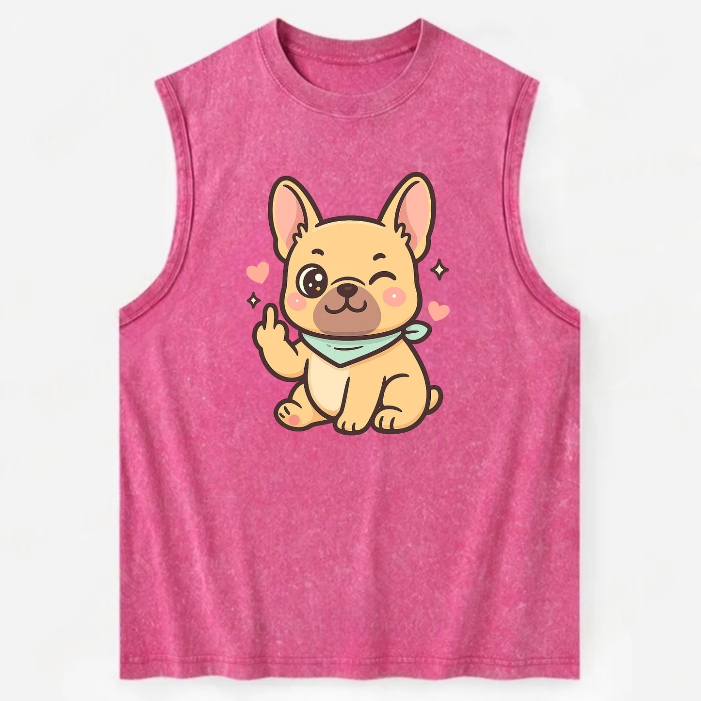 French Bulldog sitting with bat ears up, strong paw with sass - Vintage Washed Tank - Pink