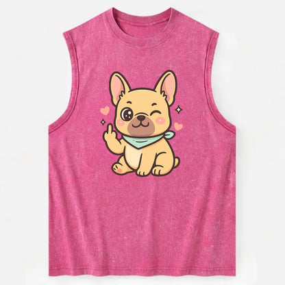 French Bulldog sitting with bat ears up, strong paw with sass - Vintage Washed Tank - Pink