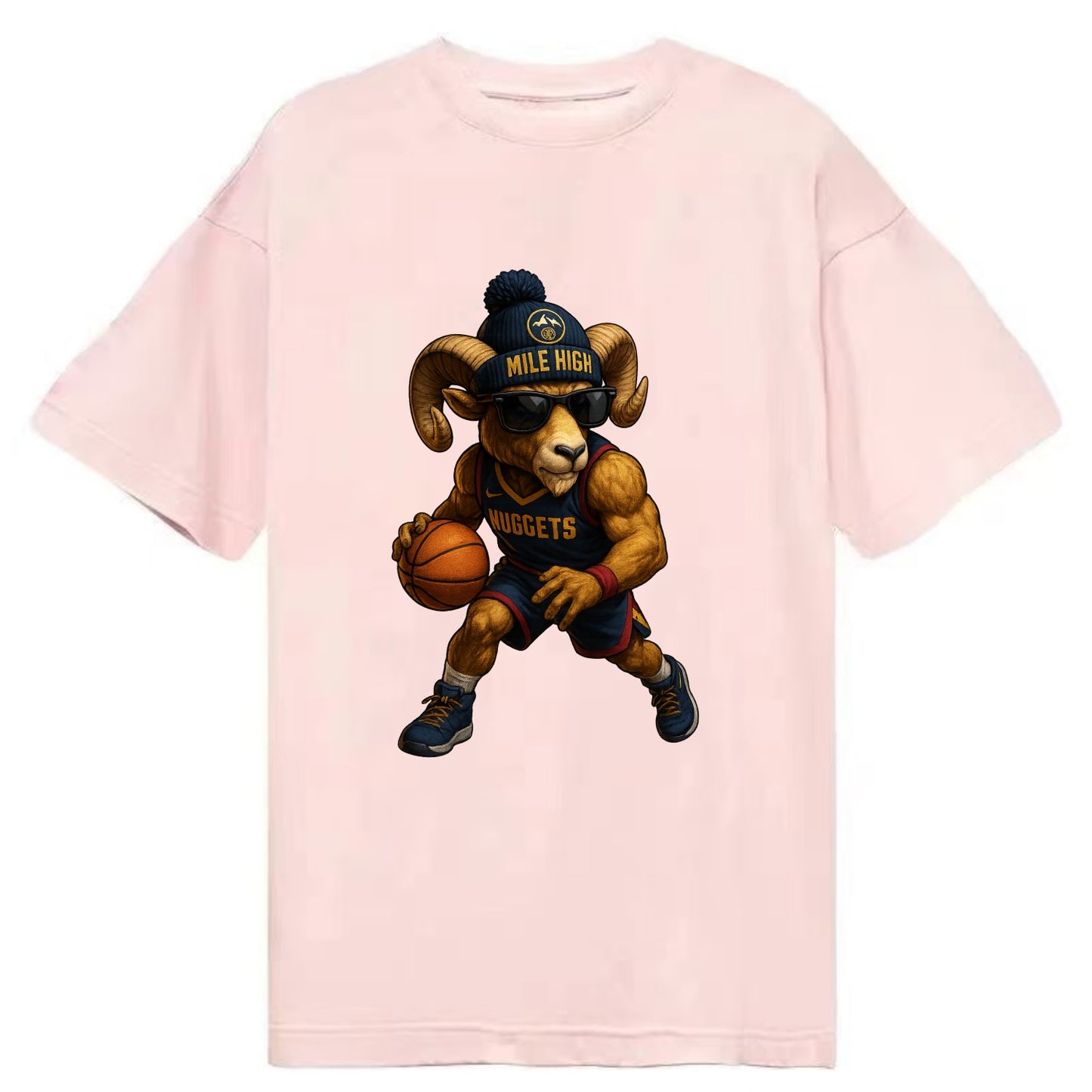 Mile High Bighorn wearing Nuggets beanie with mountain patch and wayfarer - Classic T-shirt - Pink