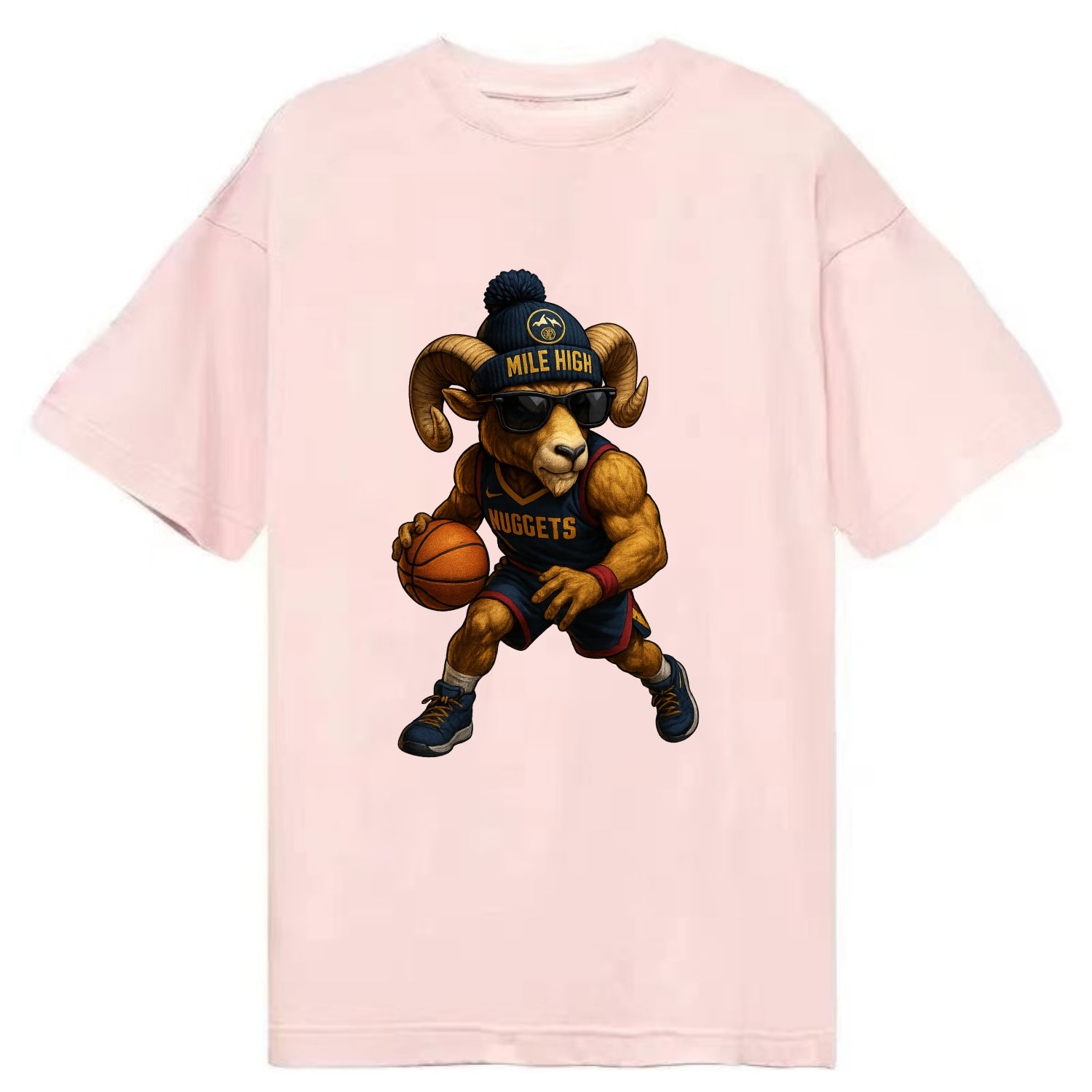 Mile High Bighorn wearing Nuggets beanie with mountain patch and wayfarer - Classic T-shirt - Pink