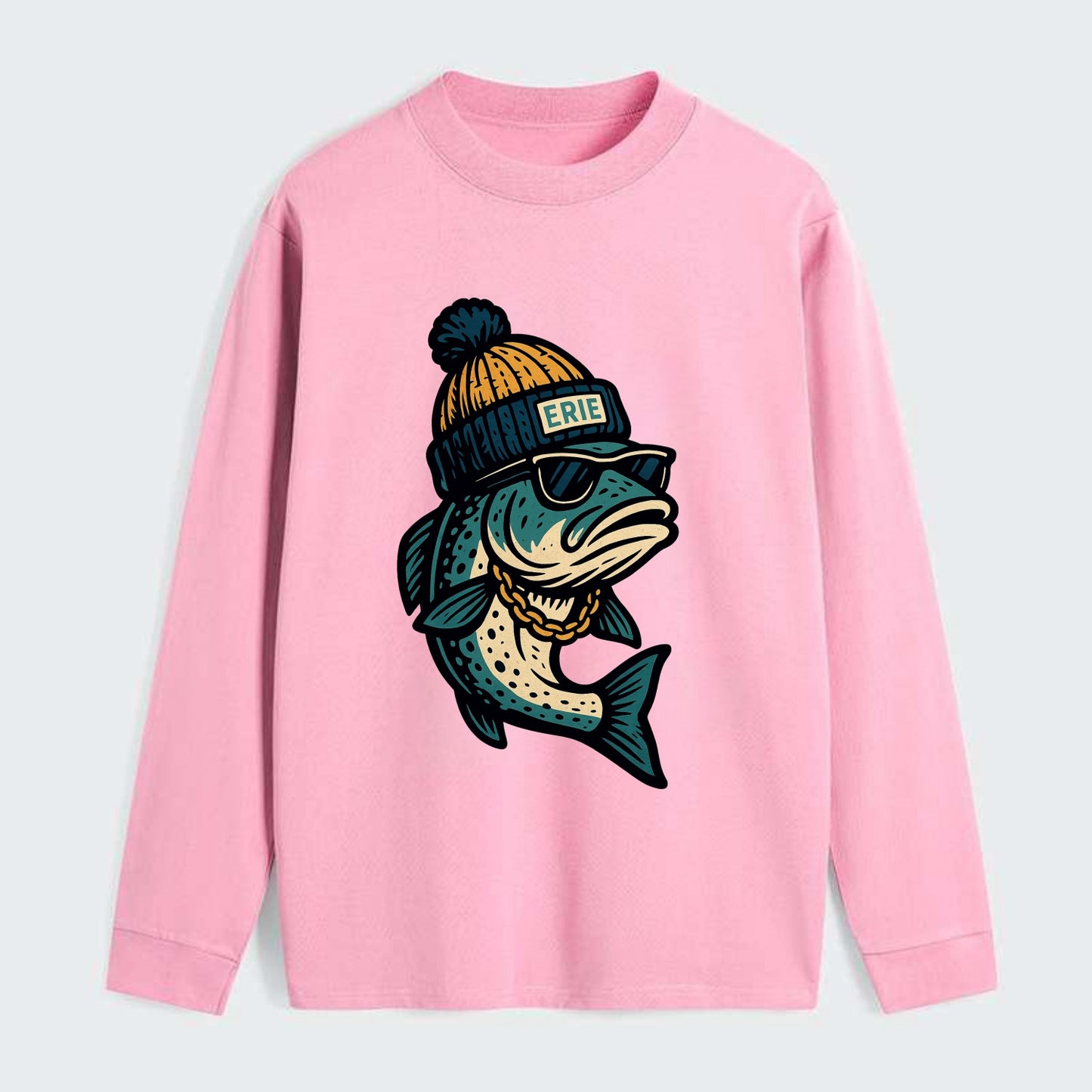 Erie Lake Trout wearing Erie beanie with - Classic Long Sleeve Shirt - Pink