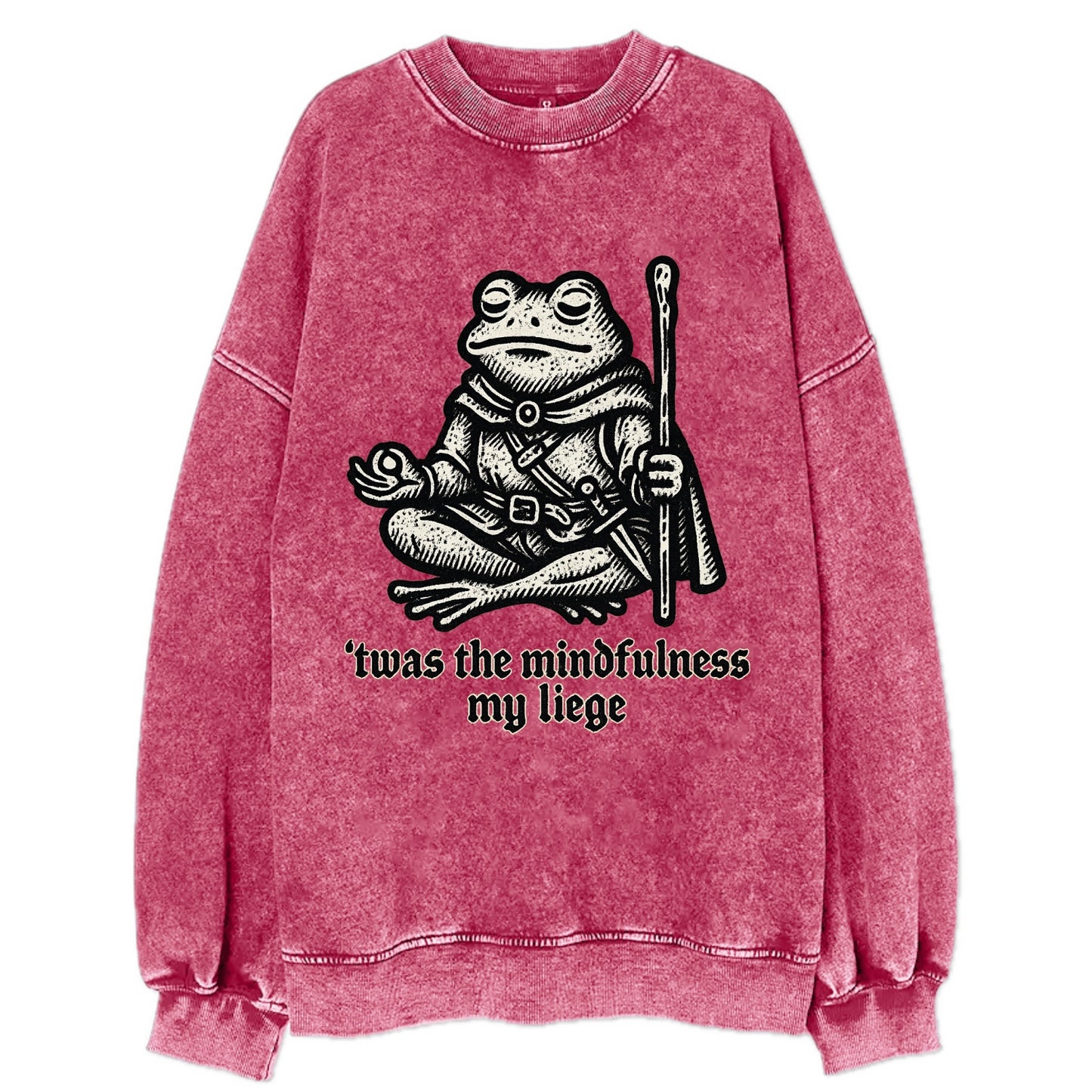 Mindfulness Meditation Frog  - Vintage Sweatshirt - Pink