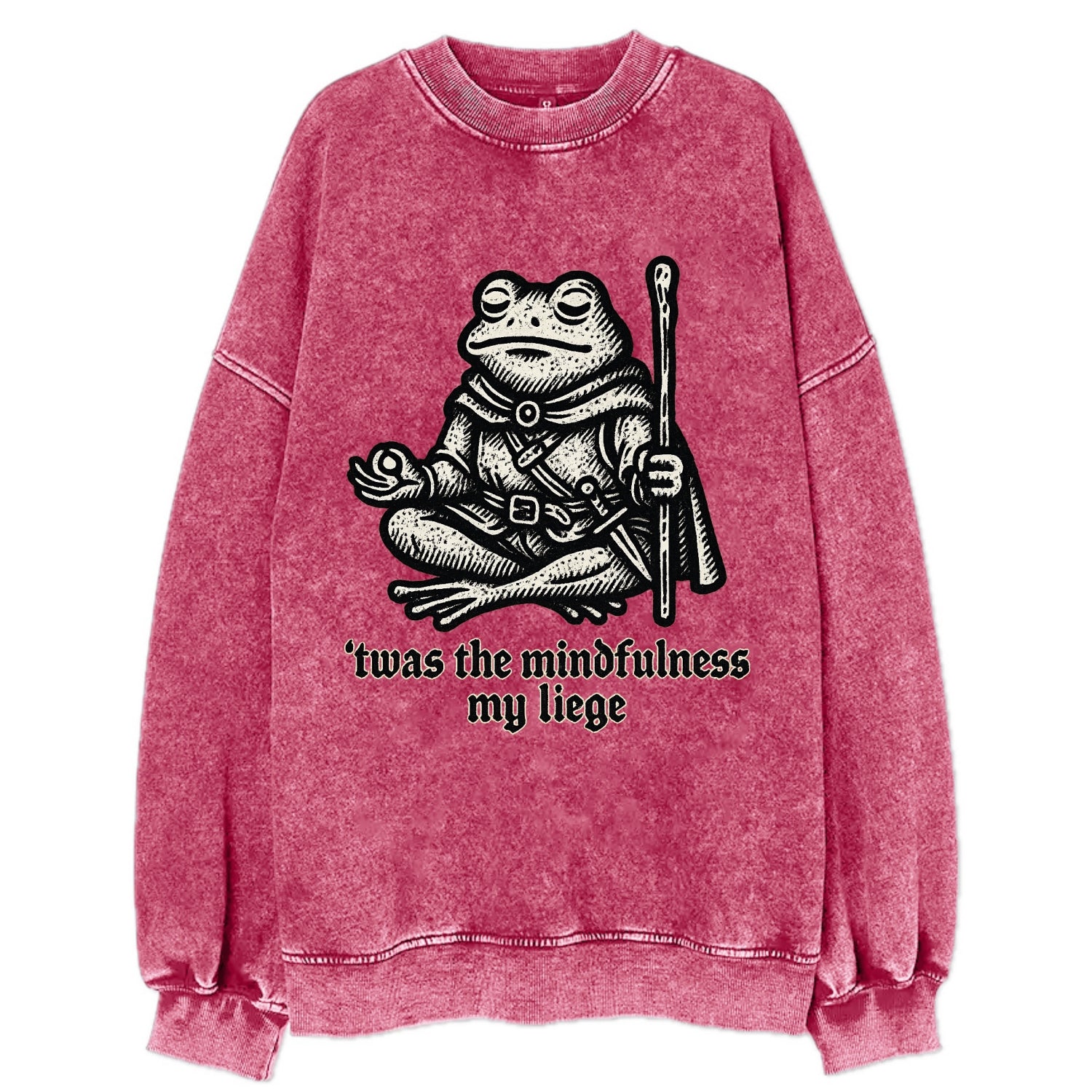 Mindfulness Meditation Frog  - Vintage Sweatshirt - Pink