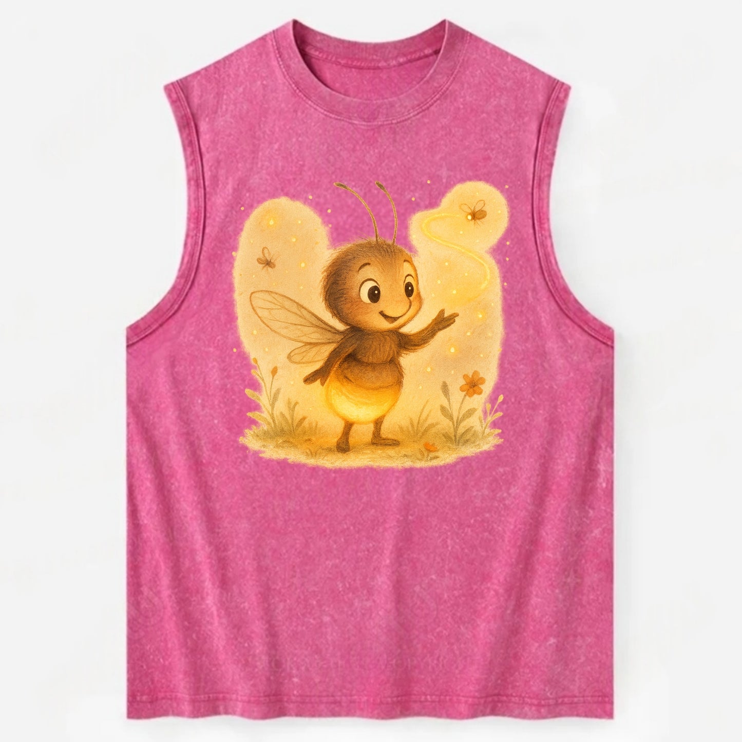 Firefly choreographer arranging synchronized light patterns over a meadow - Vintage Washed Tank - Pink