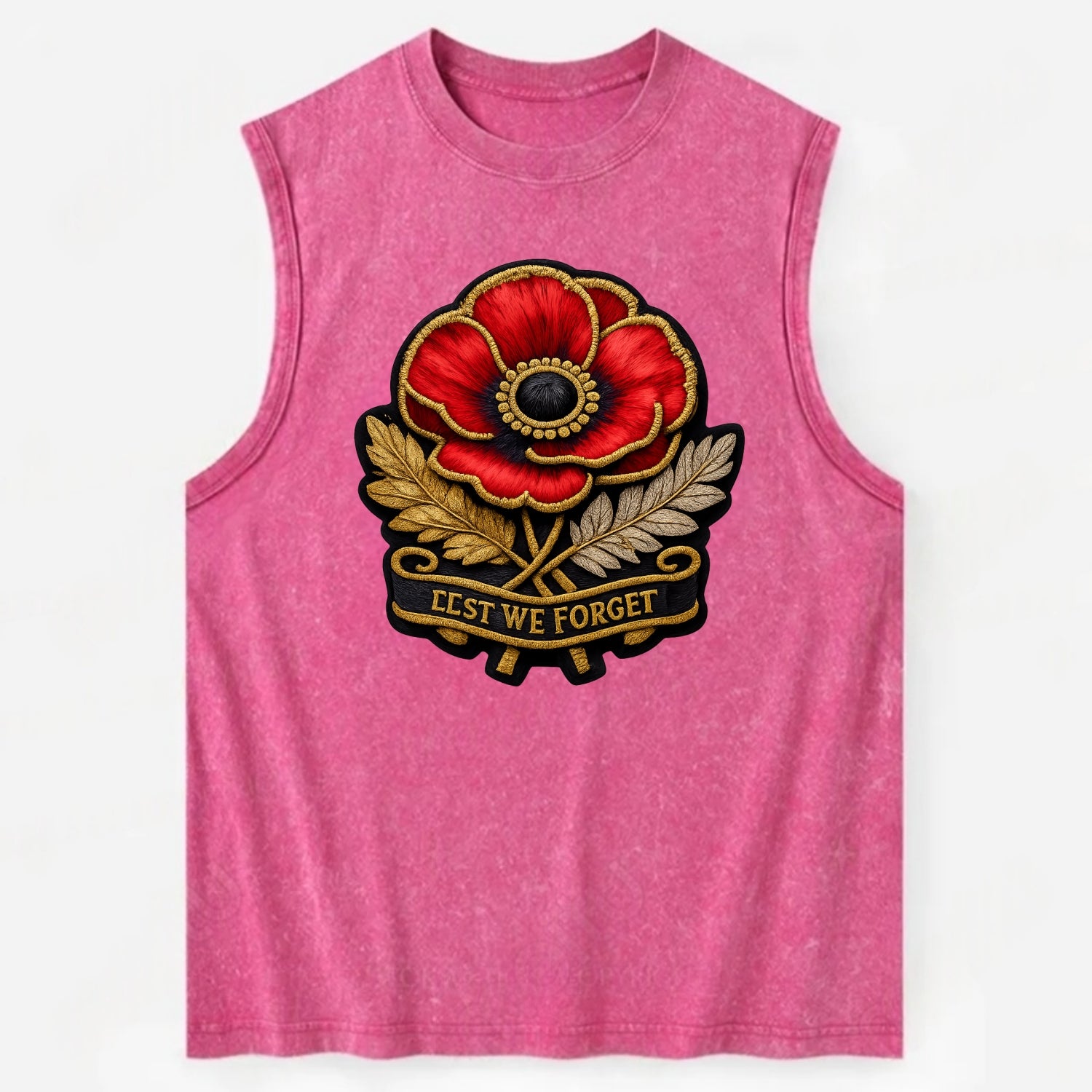MEMORIAL POPPY - red poppy flower in scarlet , remembrance - Vintage Washed Tank - Pink