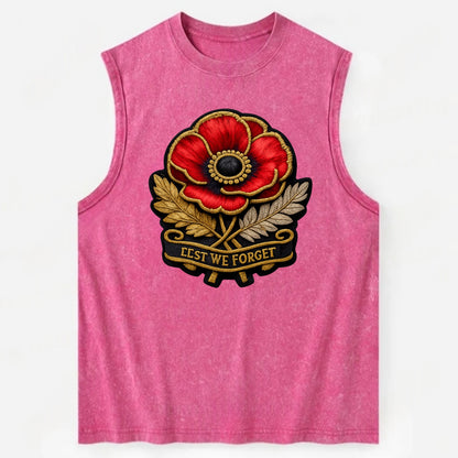 MEMORIAL POPPY - red poppy flower in scarlet , remembrance - Vintage Washed Tank - Pink