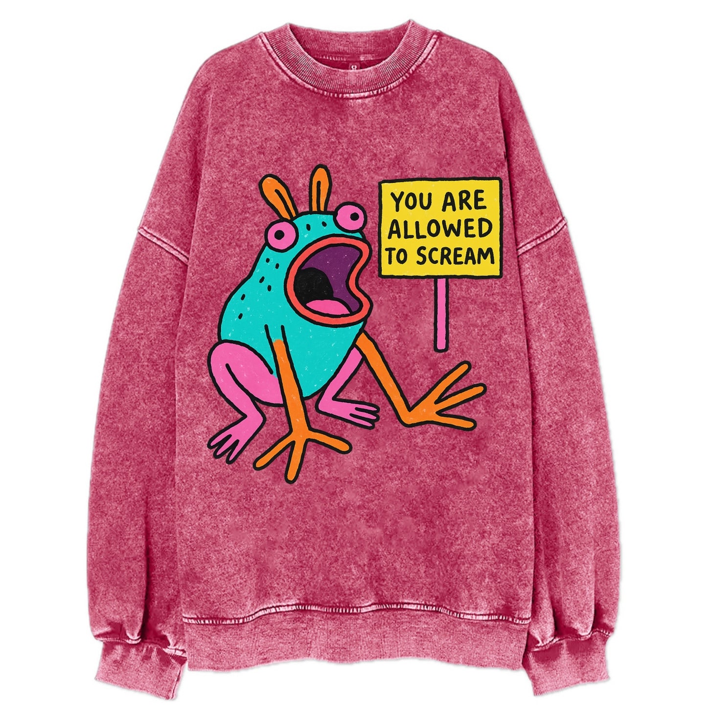 YOU ARE ALLOWED TO SCREAM | Open-mouthed frog mid-scream - Vintage Sweatshirt - Pink