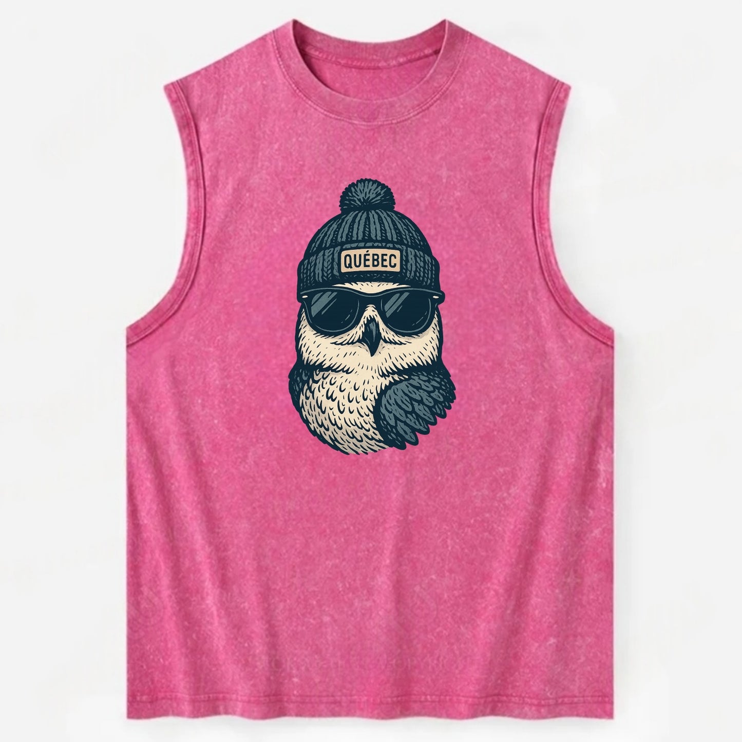Quebec City Snowy Owl wearing Quebec bea - Vintage Washed Tank - Pink