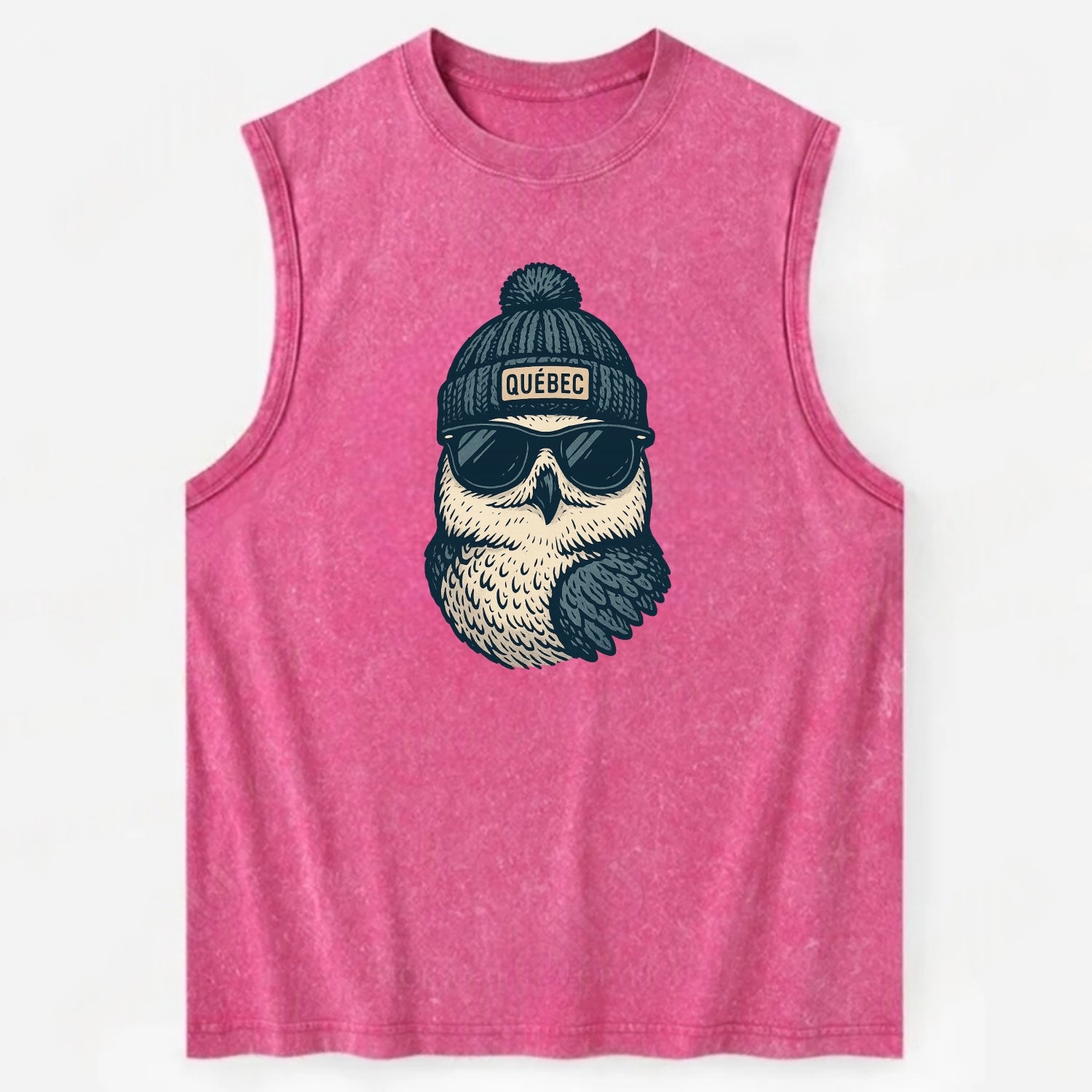 Quebec City Snowy Owl wearing Quebec bea - Vintage Washed Tank - Pink