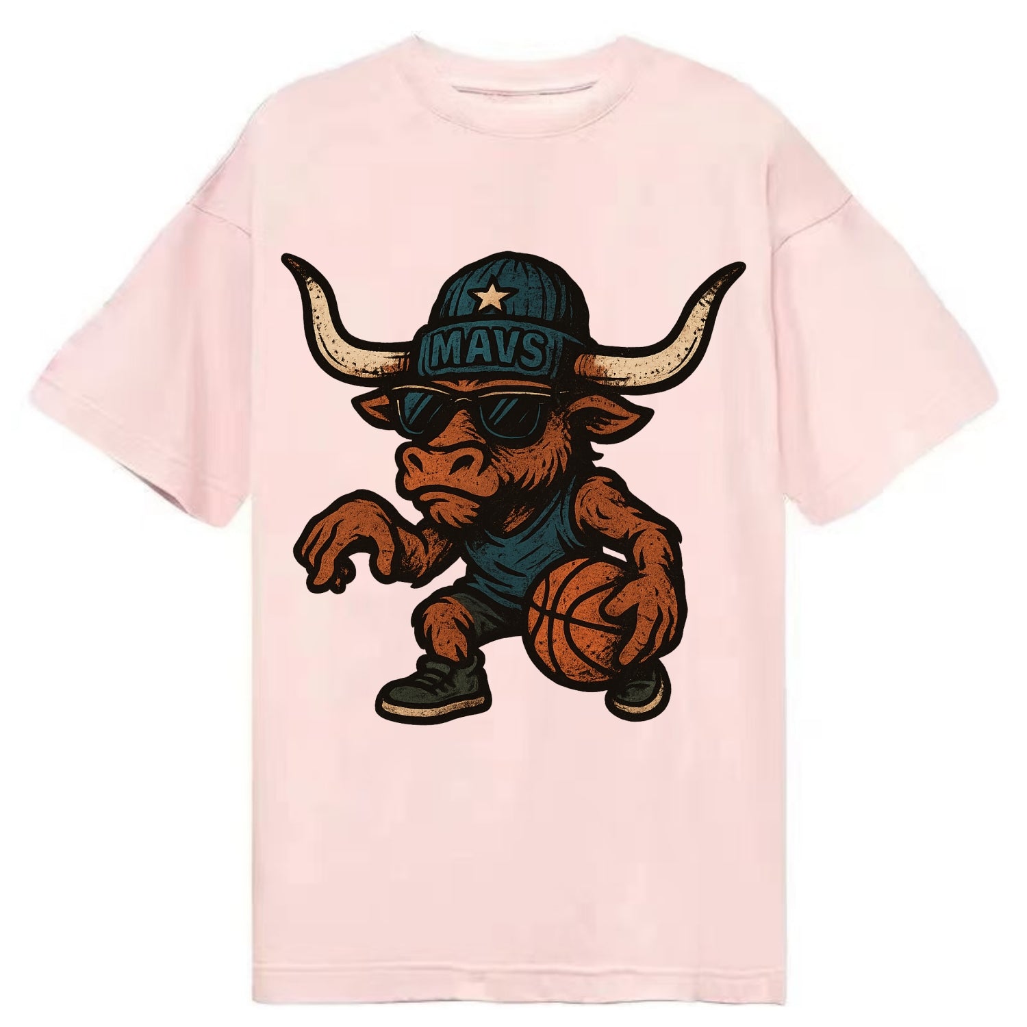 Texas Longhorn wearing Mavs beanie with lone star patch and wayfarer sunglasses - Classic T-shirt - Pink