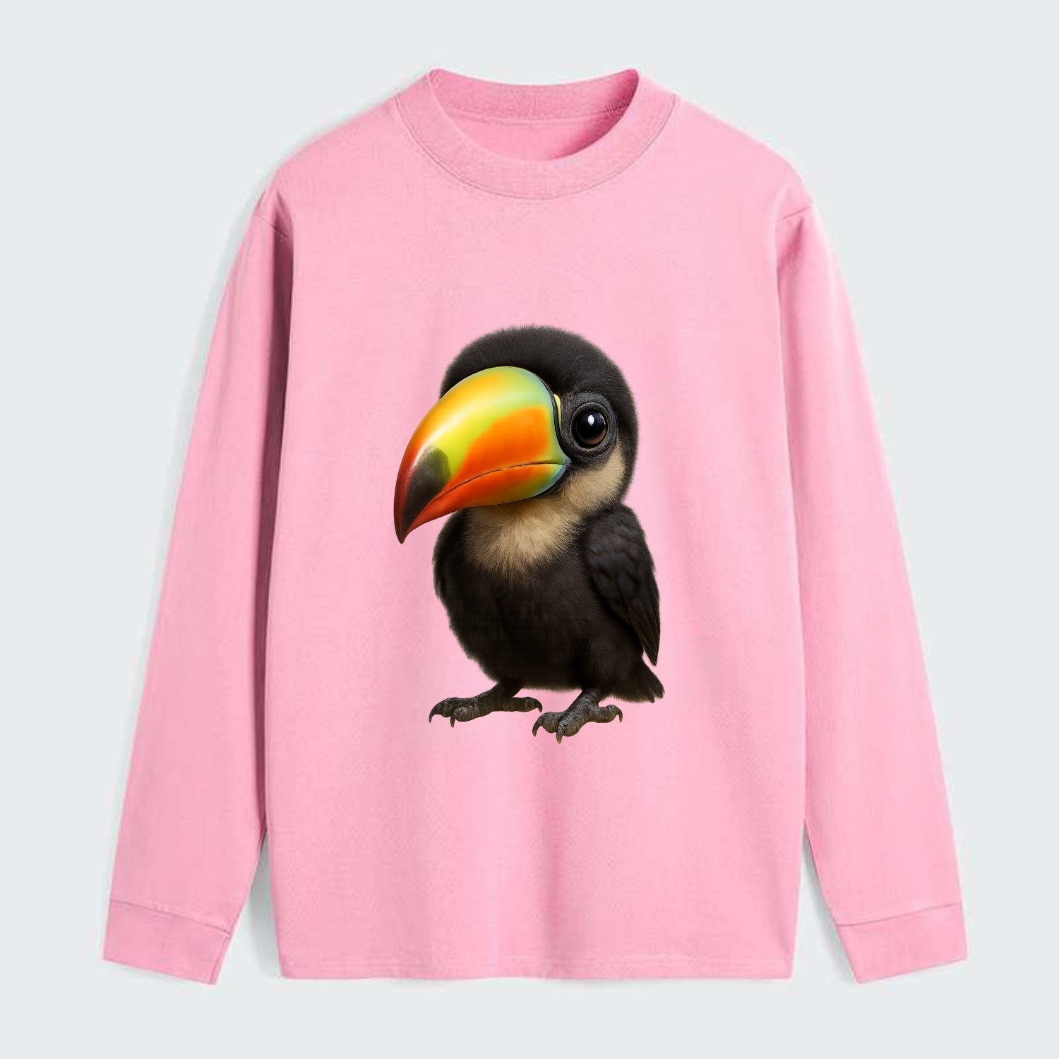 Baby Toucan - oversized colorful beak, black feathers, bright eyes, - Classic Long Sleeve Shirt - Pink