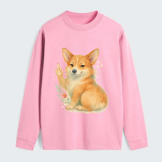 Corgi short legs and fluffy butt, one stubby paw up with sass - Classic Long Sleeve Shirt - Pink
