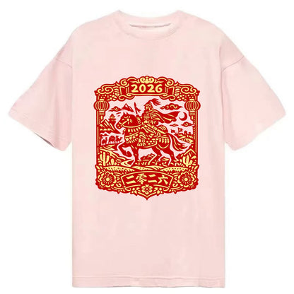 HORSE AND RIDER | Traditional Chinese warrior on horseback | Silk Road journey - Classic T-shirt - Pink