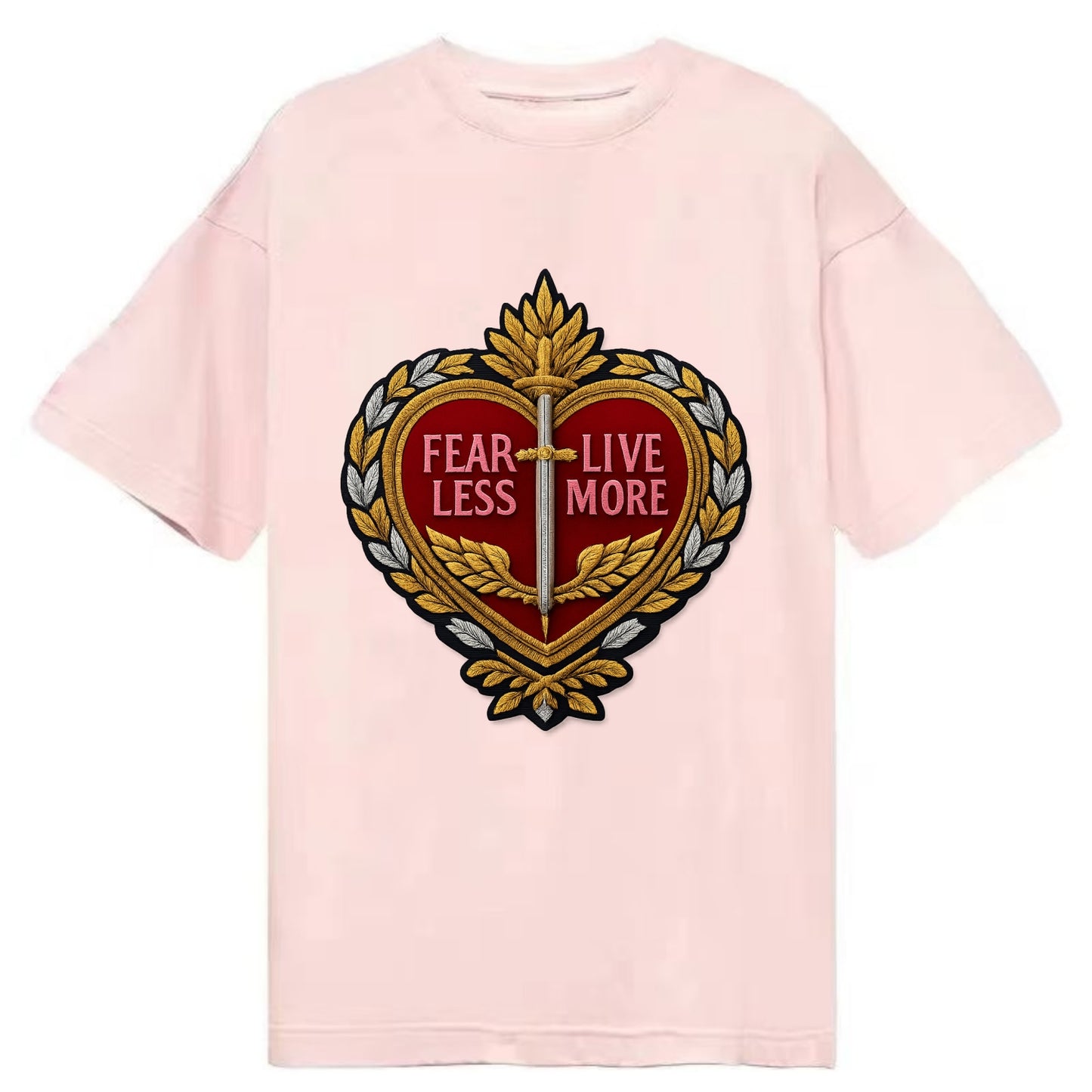 FEAR LESS LIVE MORE - heart with text in red , courage - Classic T-shirt - Pink