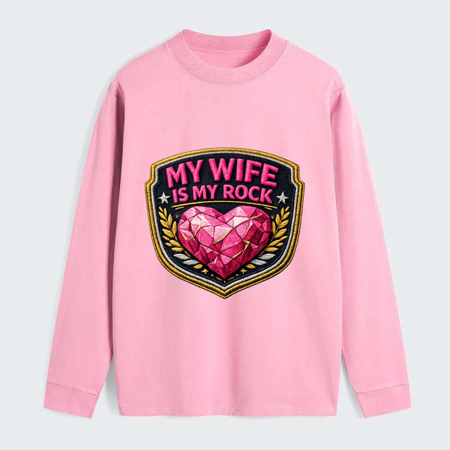 MY WIFE IS MY ROCK - pink rock heart - pink - solid wife - Classic Long Sleeve Shirt - Pink