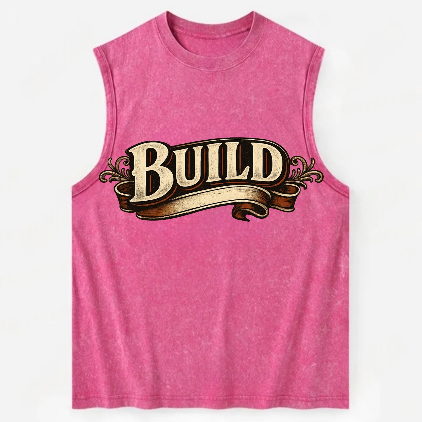 Bold typography design - "BUILD" - constructing, making real - Vintage Washed Tank - Pink