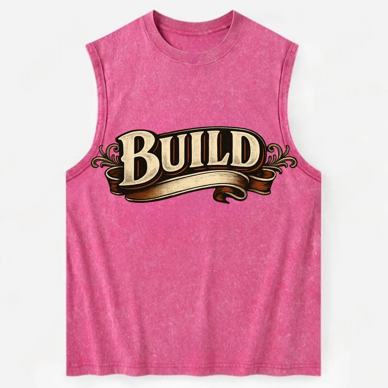 Bold typography design - "BUILD" - constructing, making real - Vintage Washed Tank - Pink
