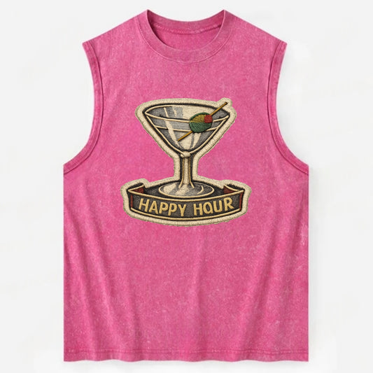COCKTAIL MARTINI - martini glass with olive in silver and green , happy hour - Vintage Washed Tank - Pink