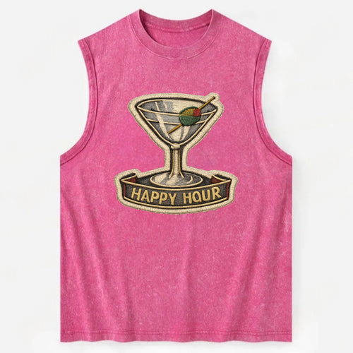 COCKTAIL MARTINI - martini glass with olive in silver and green , happy hour - Vintage Washed Tank
