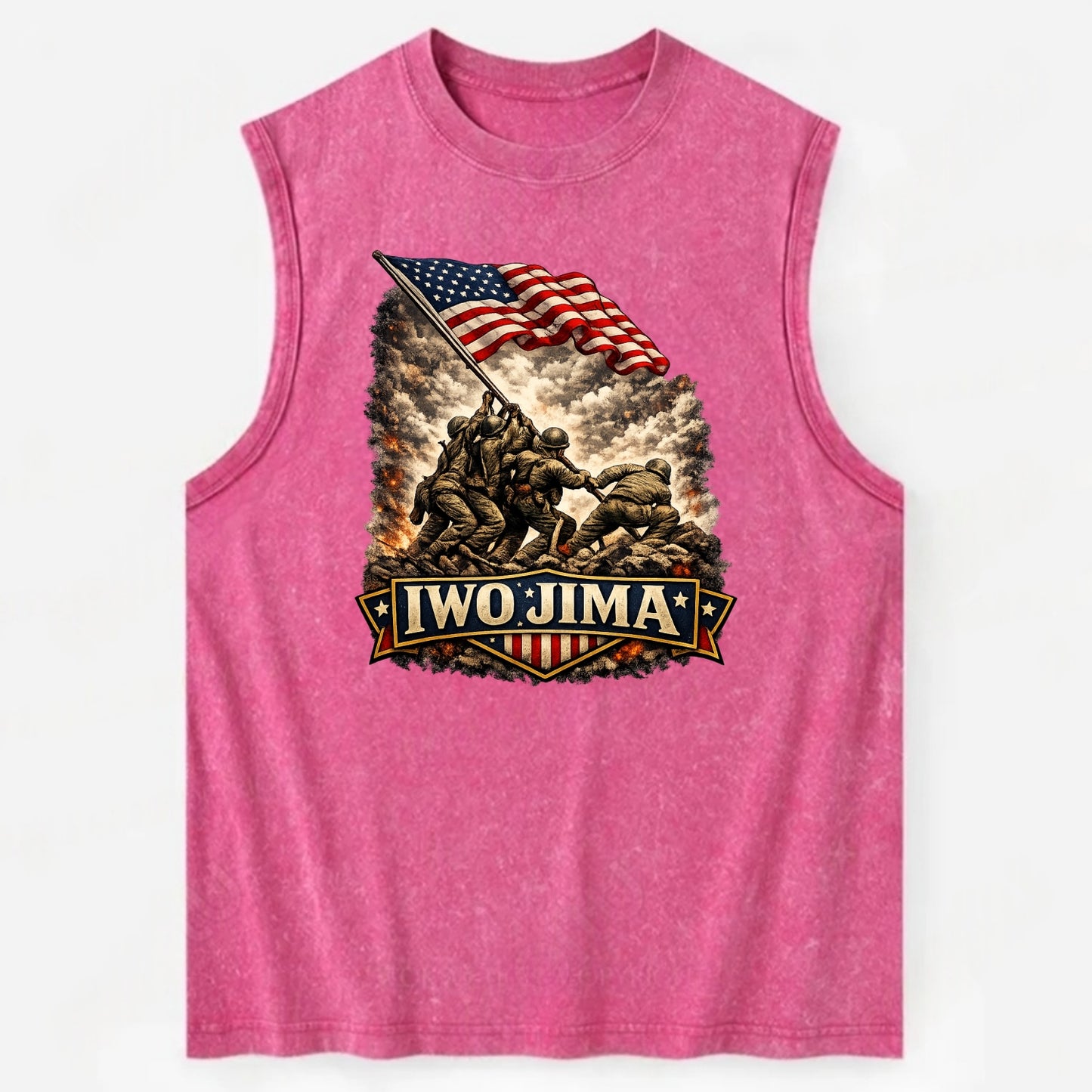Iwo Jima Flag Raising - Vintage Washed Tank - Pink