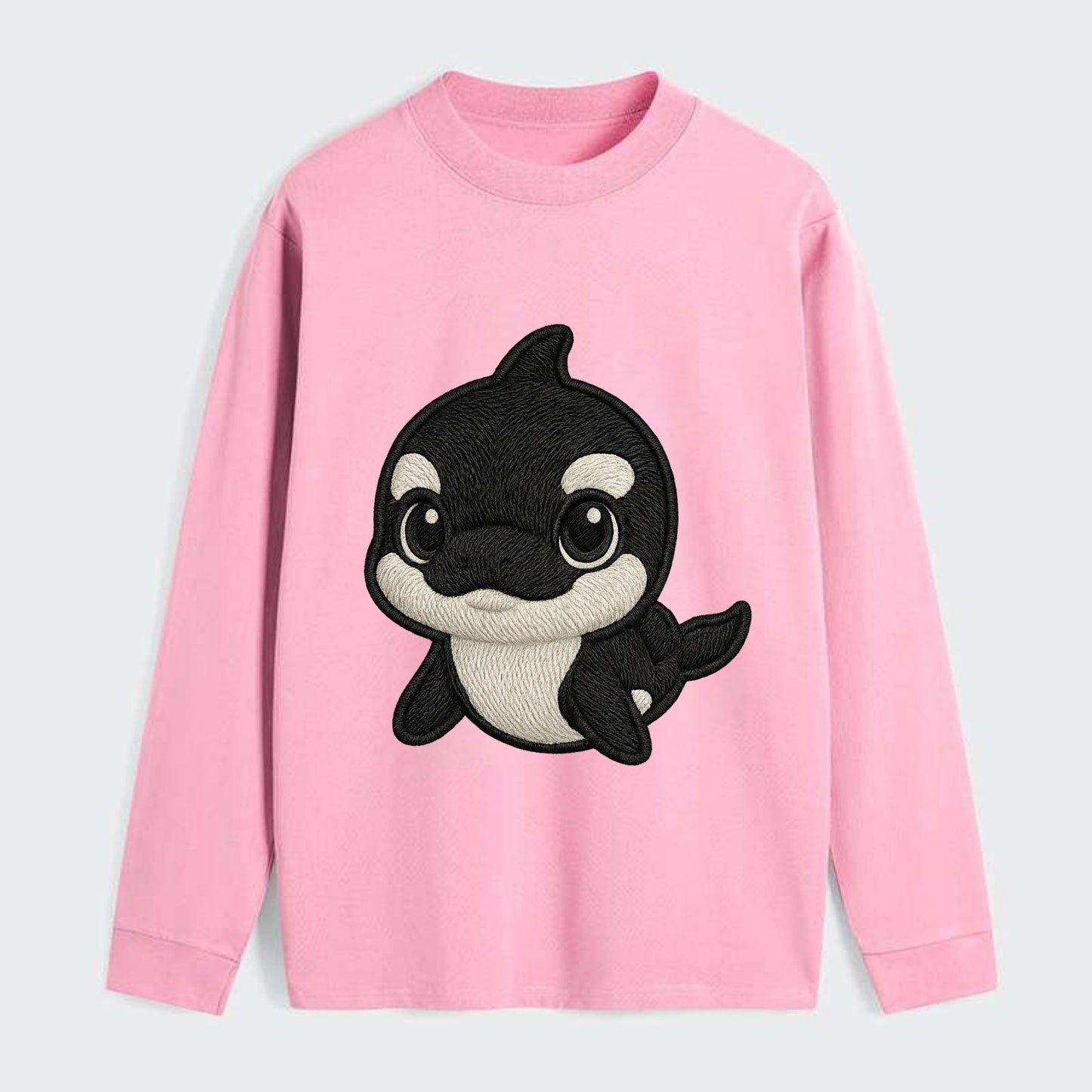 Baby Orca - black and white pattern, white eye patch, front-facing, - Classic Long Sleeve Shirt - Pink