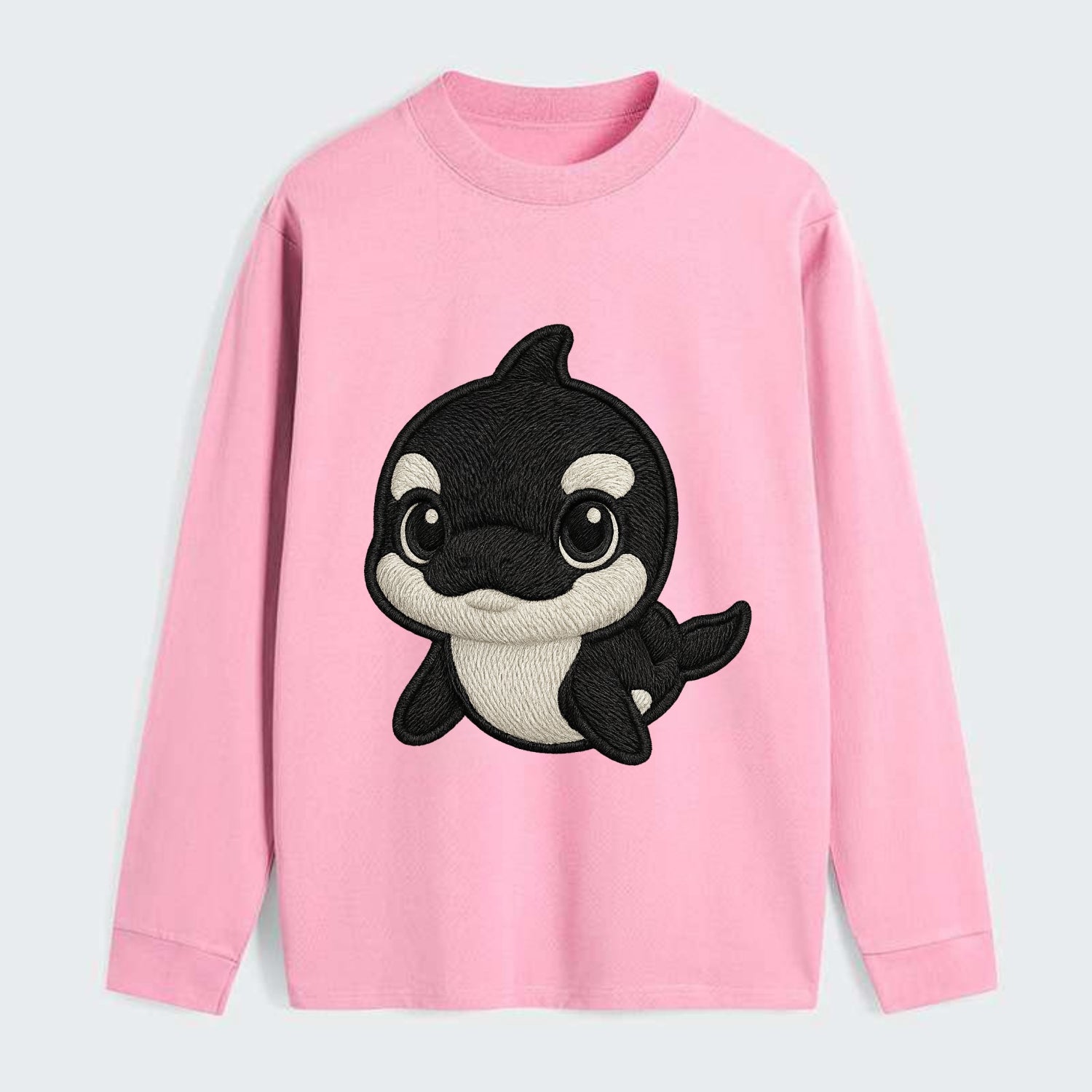 Baby Orca - black and white pattern, white eye patch, front-facing, - Classic Long Sleeve Shirt - Pink