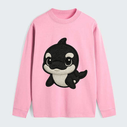 Baby Orca - black and white pattern, white eye patch, front-facing, - Classic Long Sleeve Shirt - Pink