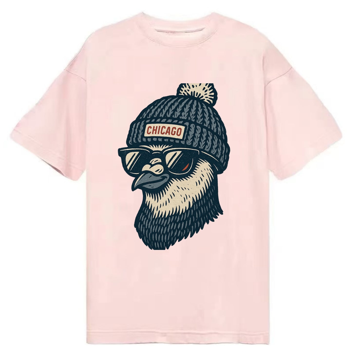 Chicago Pigeon wearing Chicago beanie with pom pom and wayfarer sunglasses - Classic T-shirt - Pink