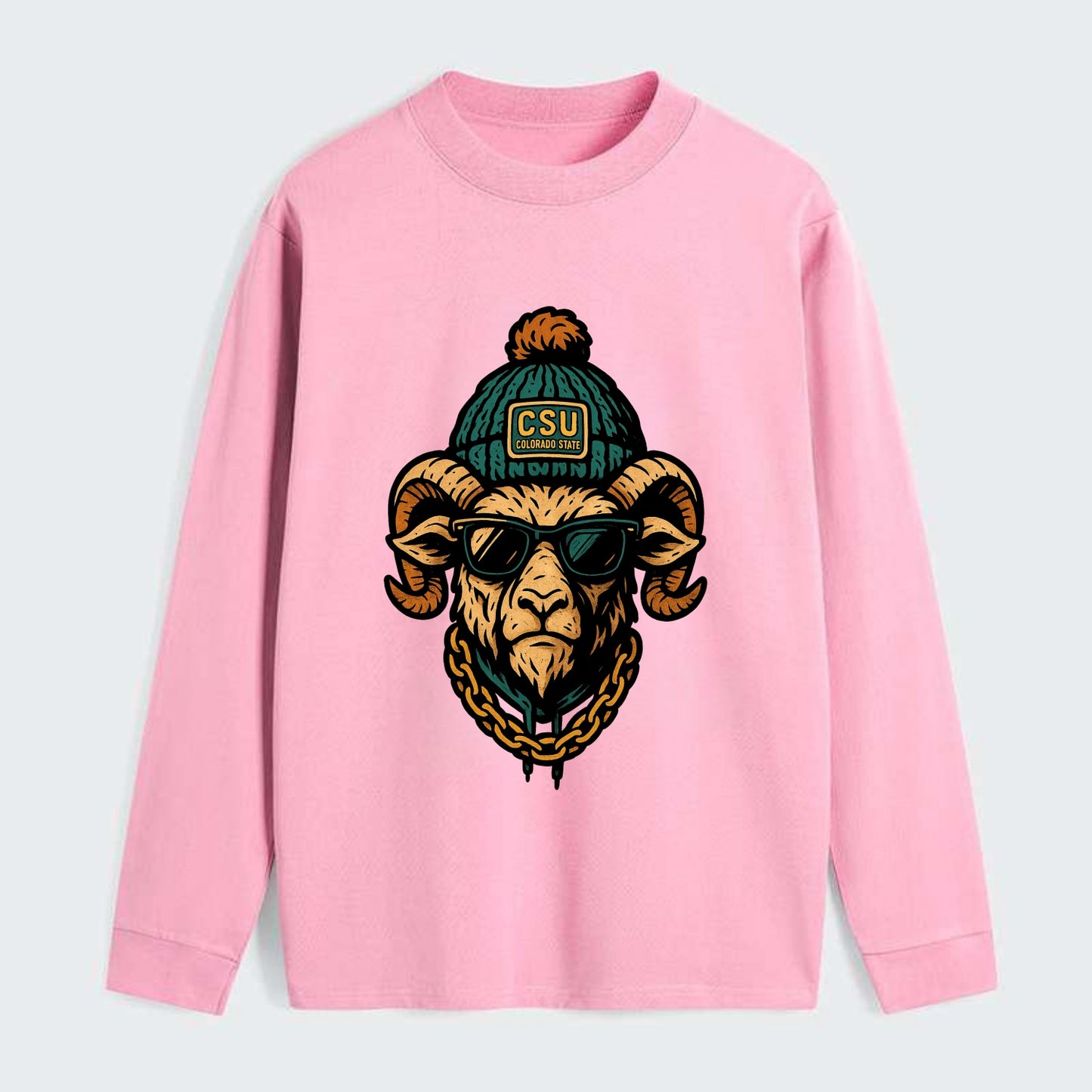 Fort Collins Ram wearing Colorado State beanie with CSU patch - Classic Long Sleeve Shirt - Pink