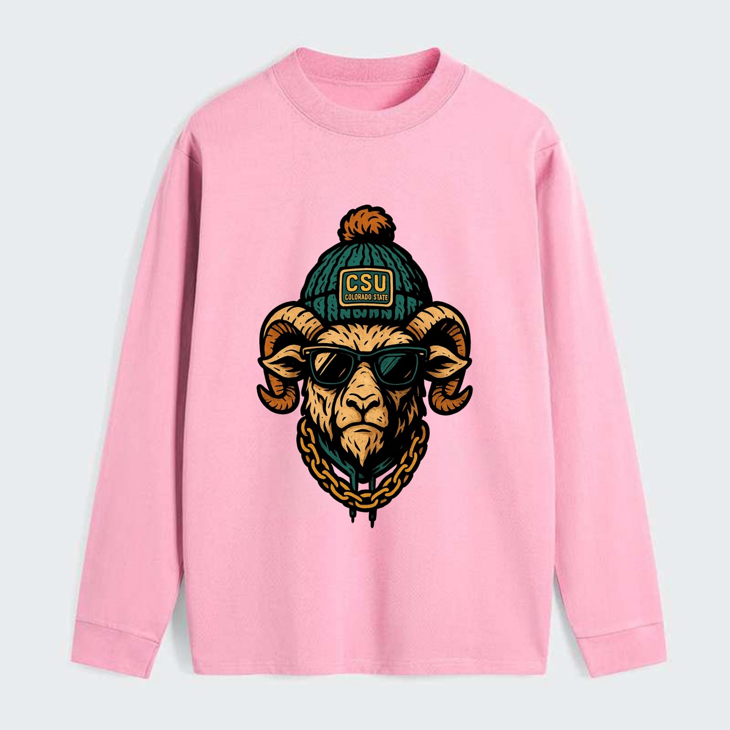 Fort Collins Ram wearing Colorado State beanie with CSU patch - Classic Long Sleeve Shirt - Pink