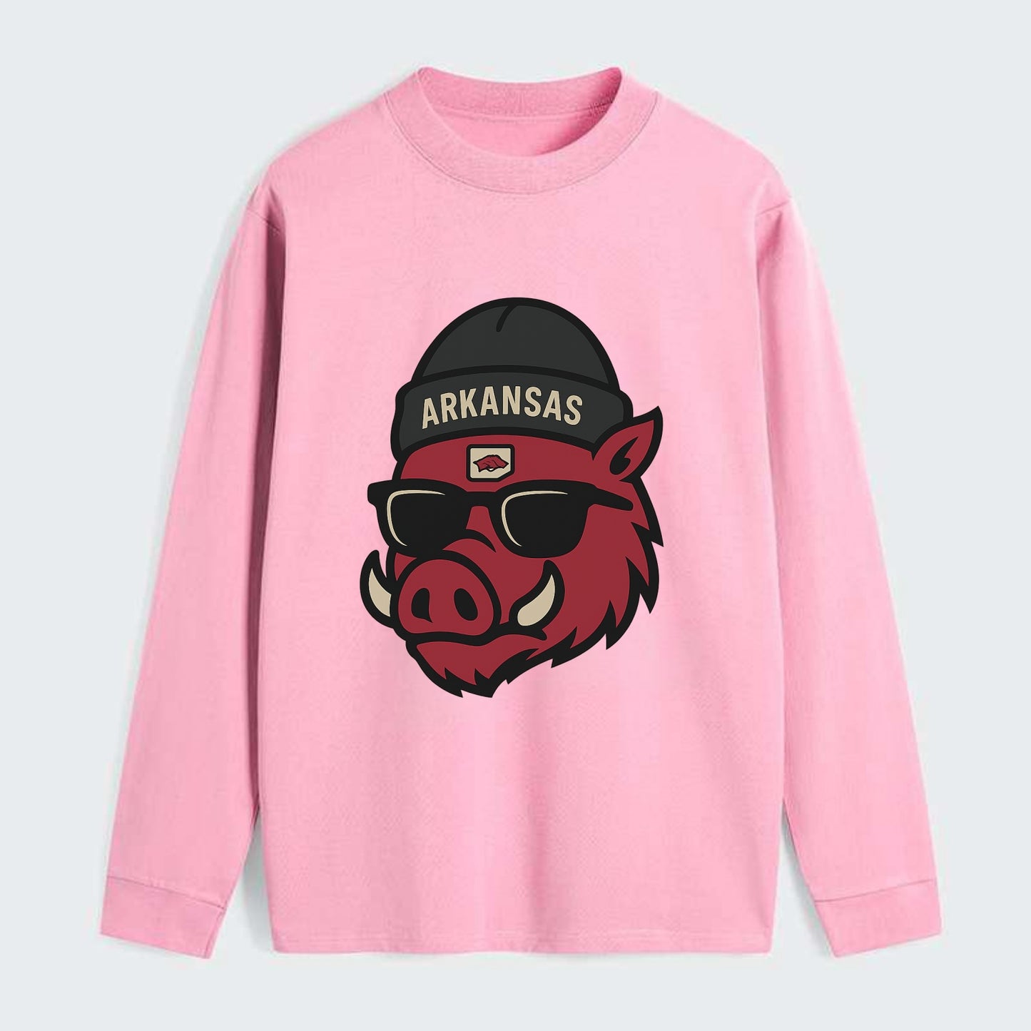 Fayetteville Razorback wearing Arkansas beanie with hog patch - Classic Long Sleeve Shirt - Pink