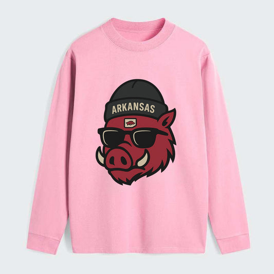 Fayetteville Razorback wearing Arkansas beanie with hog patch - Classic Long Sleeve Shirt - Pink