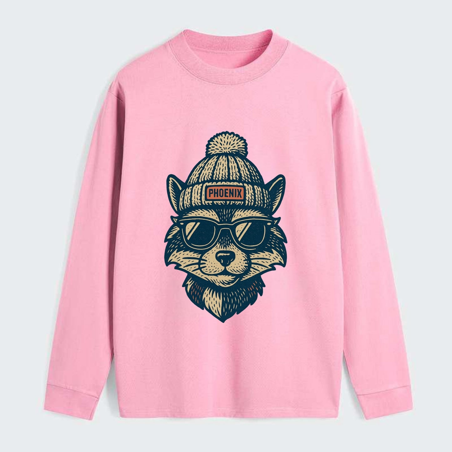 Arizona Ringtail wearing Phoenix beanie with pom pom and wayfarer - Classic Long Sleeve Shirt - Pink